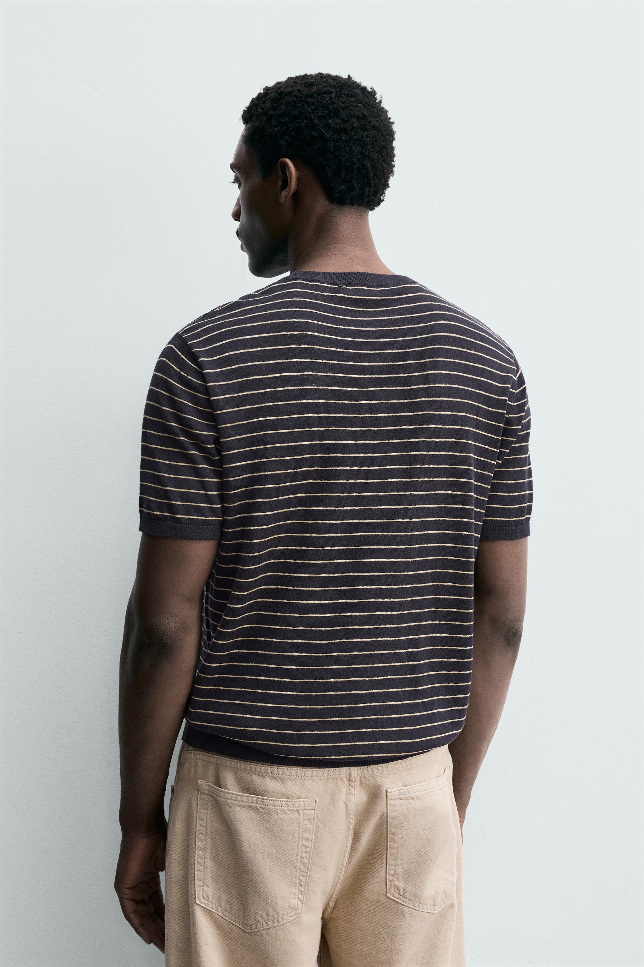 T-SHIRT EN MAILLE LIN ET COTON À RAYURES
